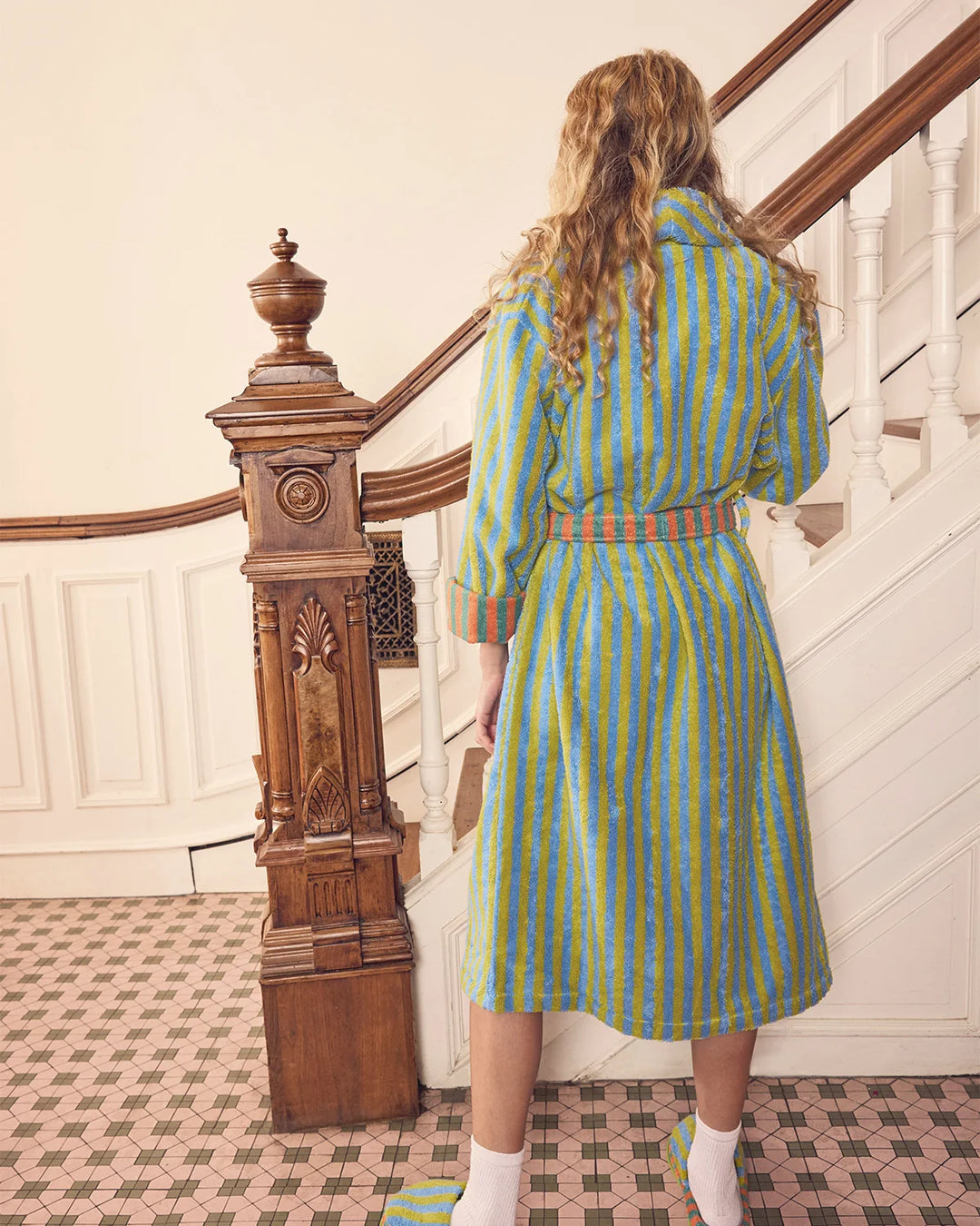 Grasshopper Stripe Terry Bathrobe