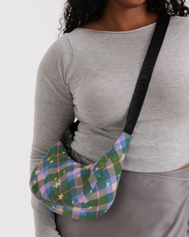 Small Crescent Bag - Green Star Plaid