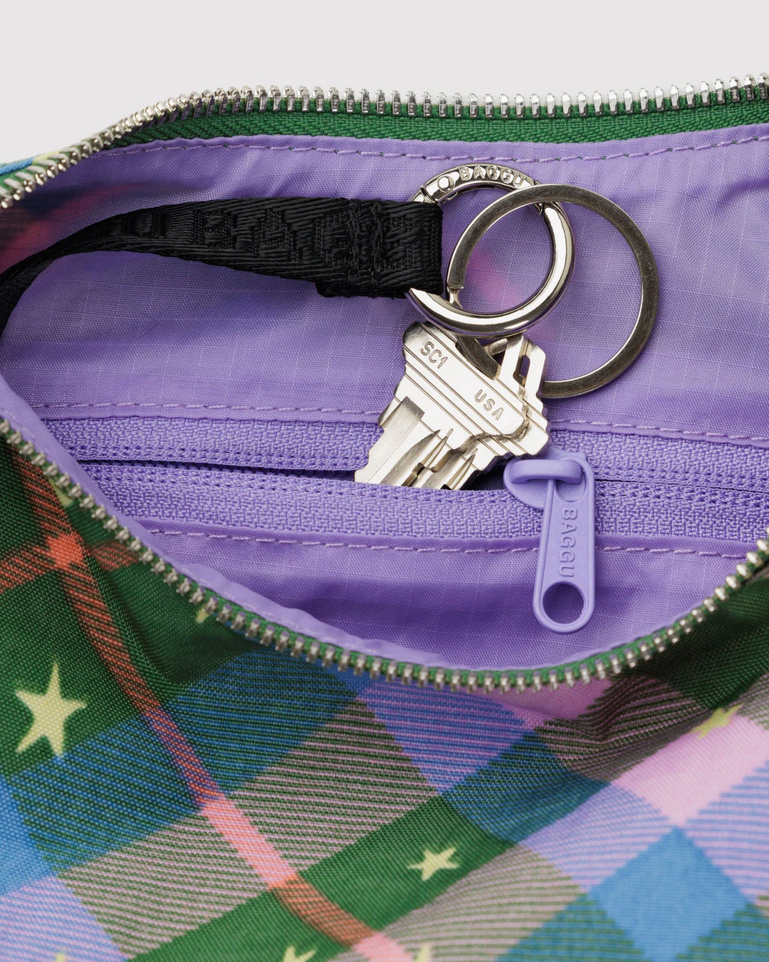 Small Crescent Bag - Green Star Plaid