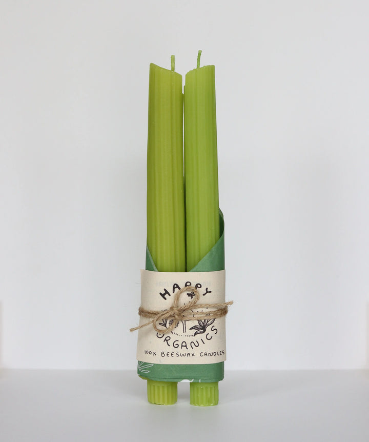 Beeswax Celery Taper Candles - Pair