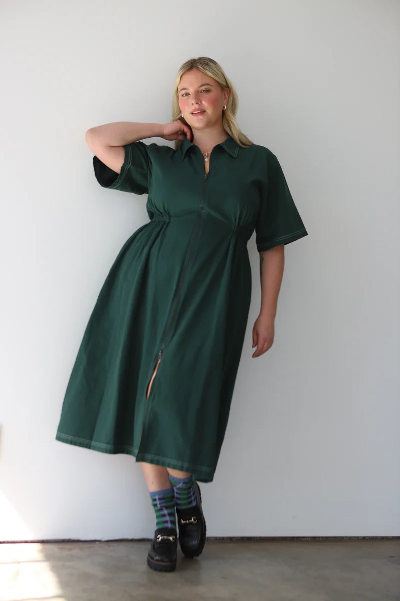 Long Utility Dress - Hunter Green