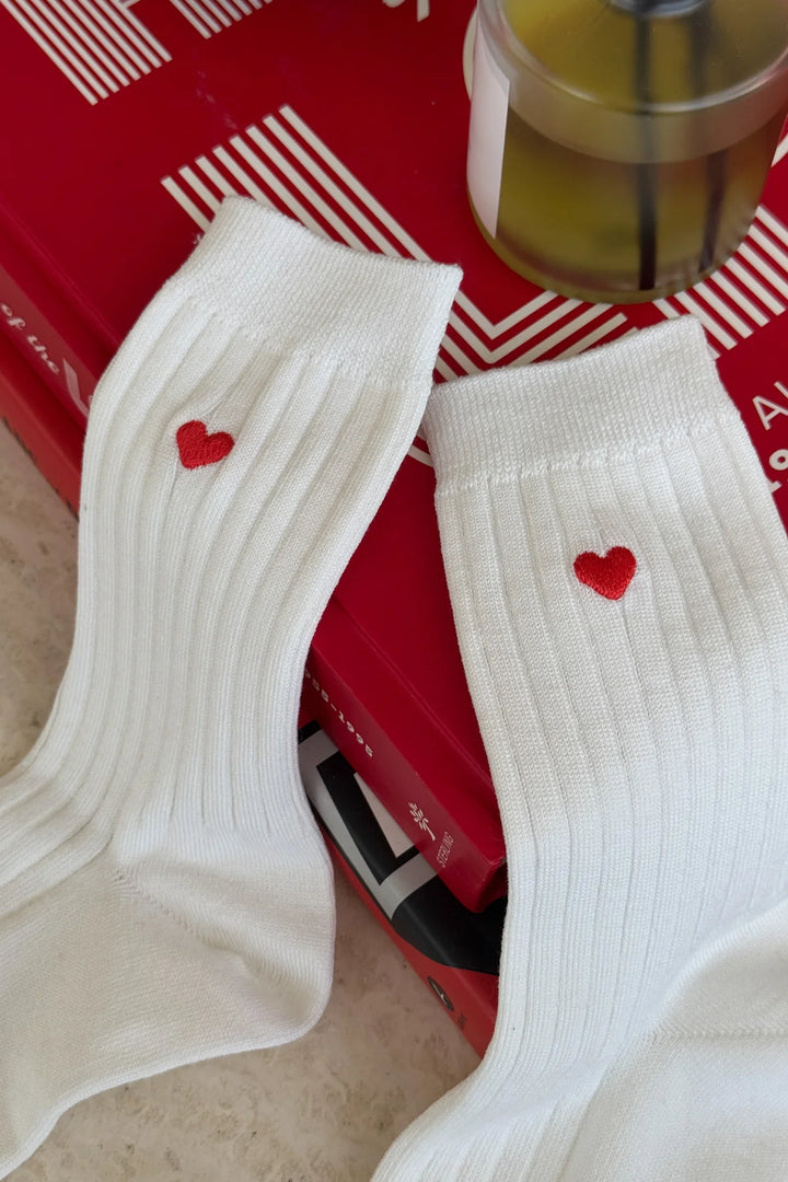 Embroidered Her Socks - Pink Water + Heart