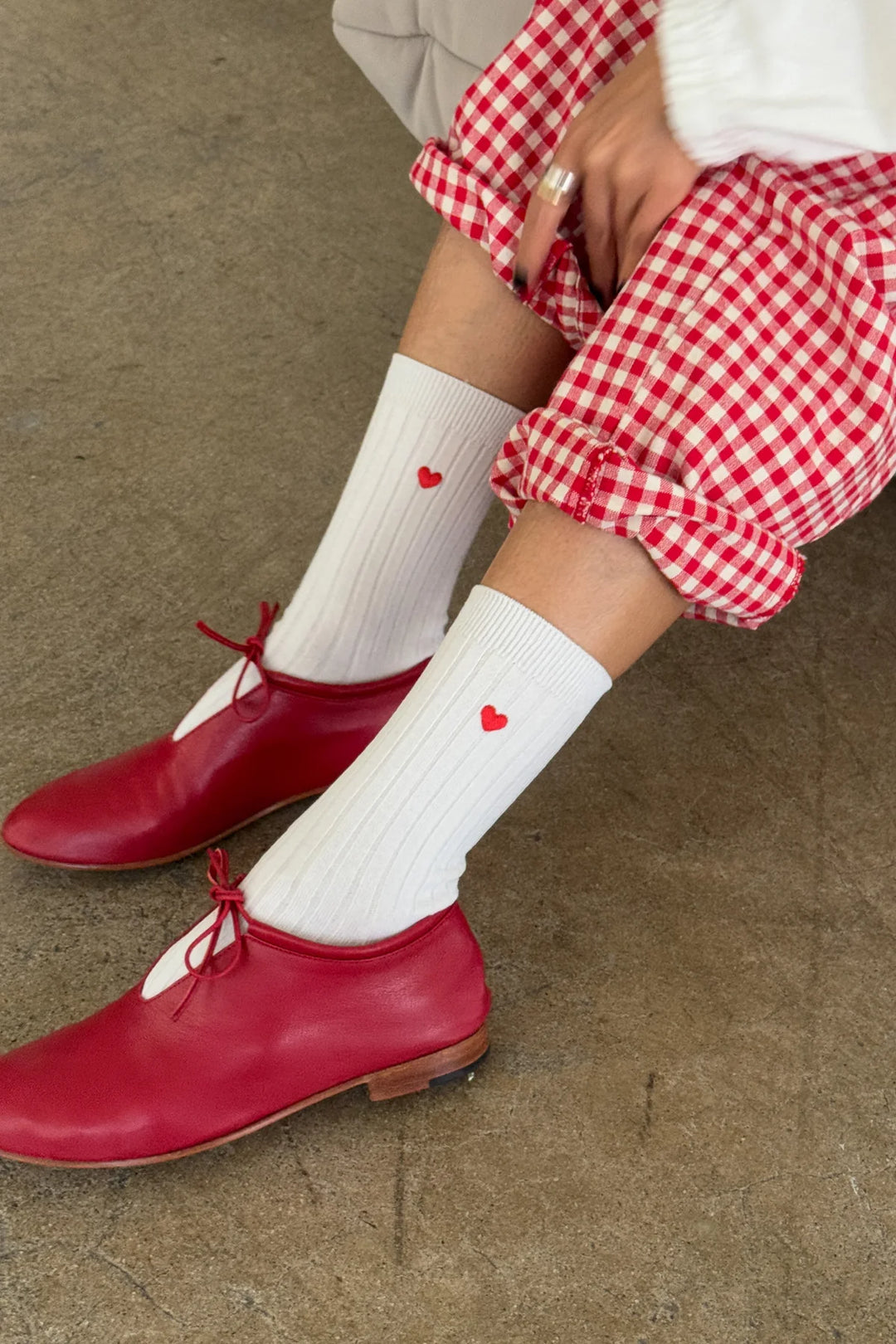 Embroidered Her Socks - Pink Water + Heart Embroidered Her Socks - Pink Water + Heart