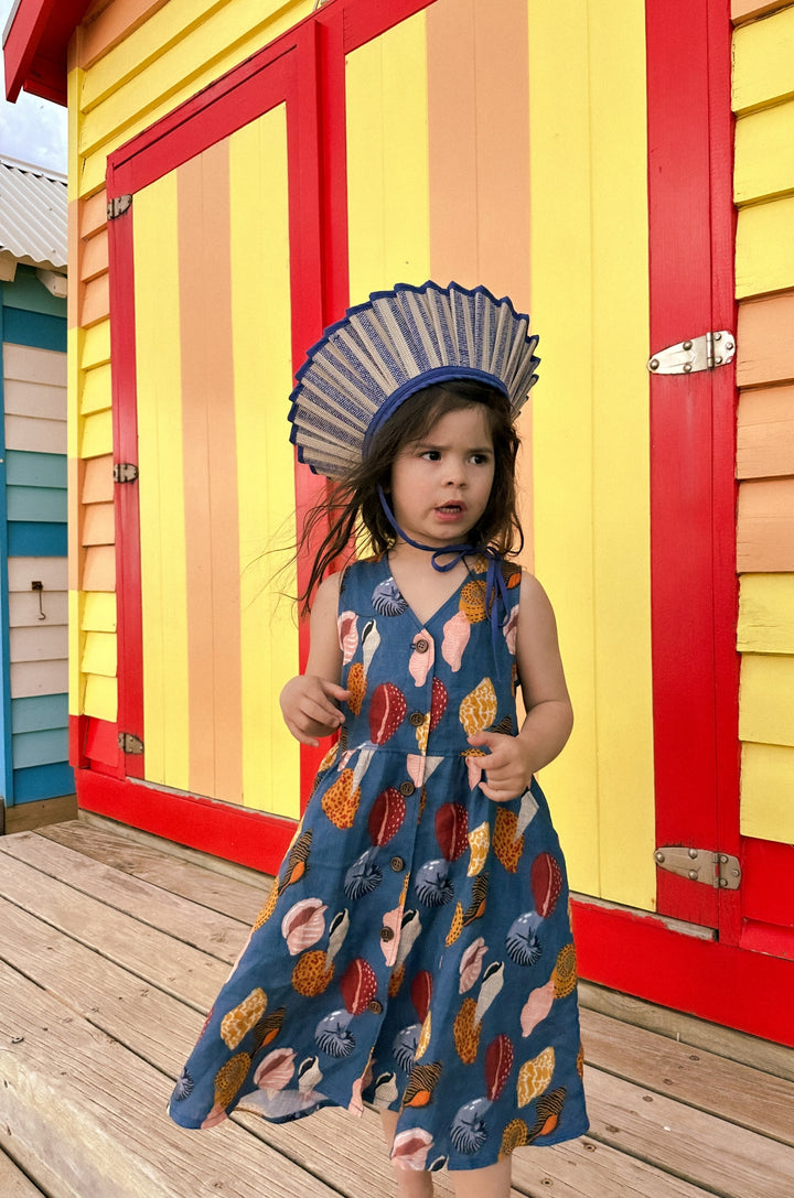 Linen Dress - Blue Shells