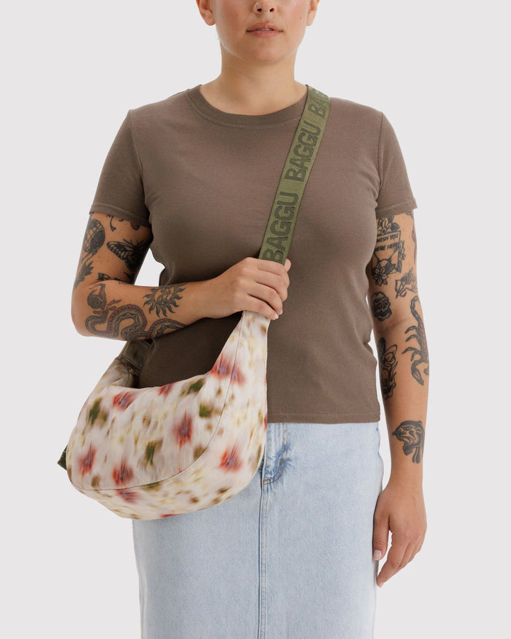 Medium Nylon Crescent Bag - Abstract Floral