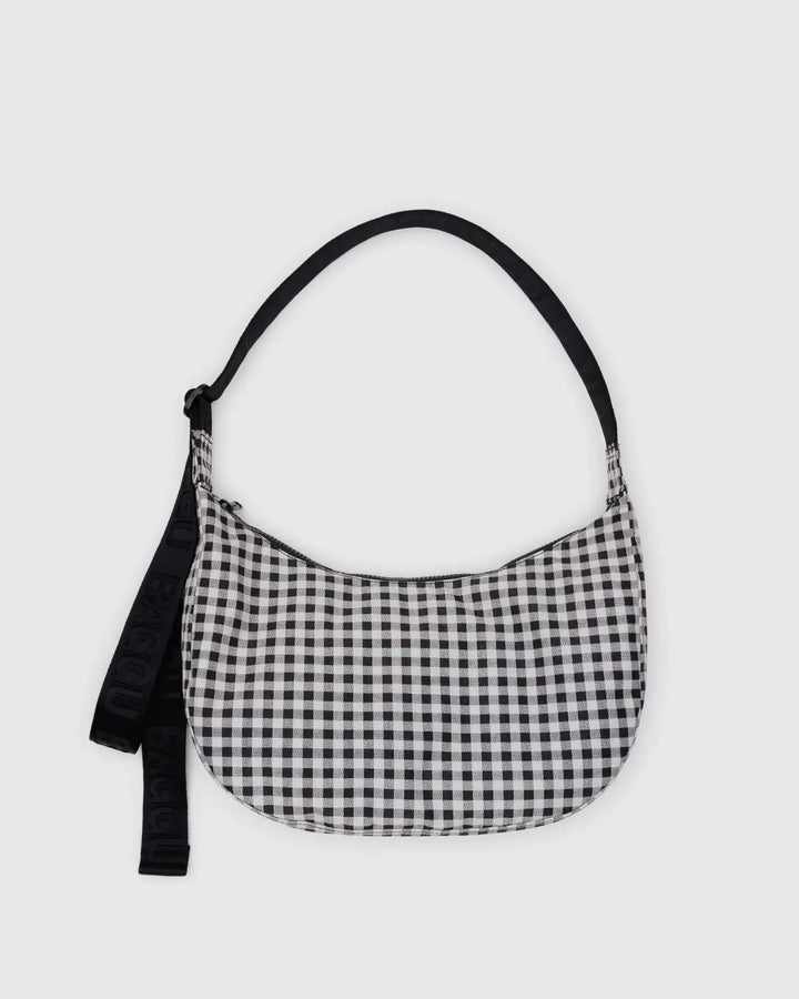Medium Crescent Bag - Black & White Gingham