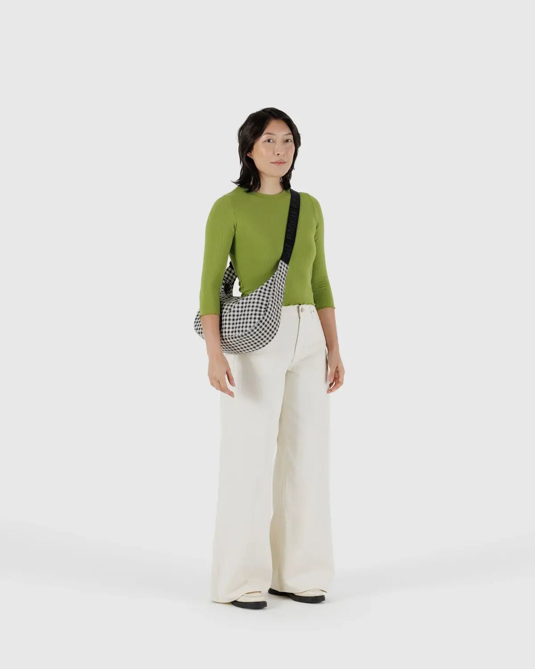 Medium Crescent Bag - Black & White Gingham