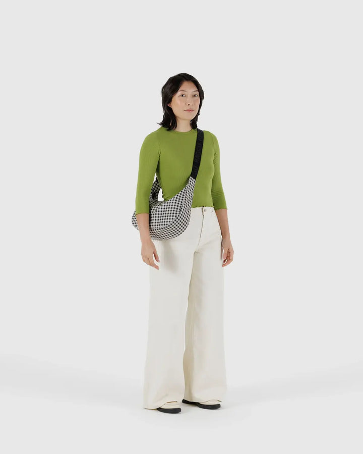 Medium Crescent Bag - Black & White Gingham