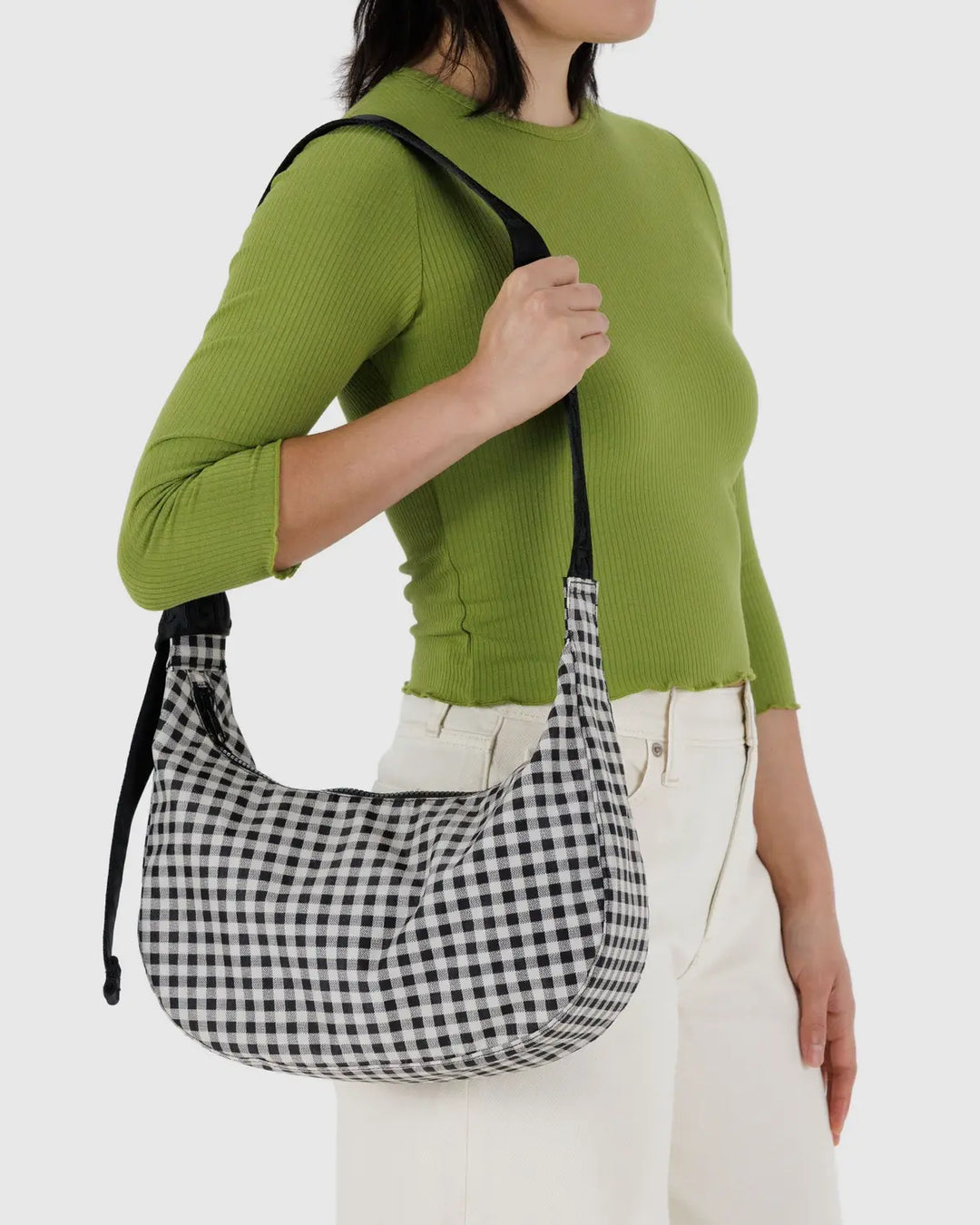 Medium Crescent Bag - Black & White Gingham