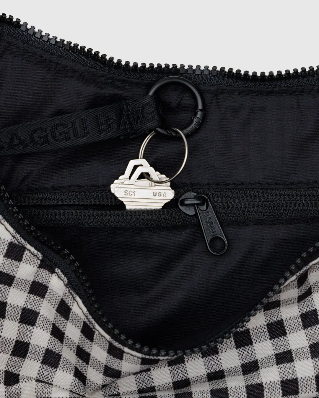 Medium Crescent Bag - Black & White Gingham