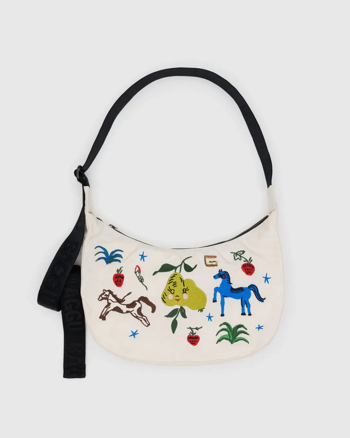 Medium Crescent Bag - Embroidered Painted Prairie