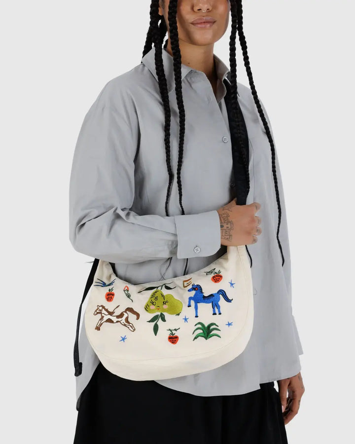 Medium Crescent Bag - Embroidered Painted Prairie