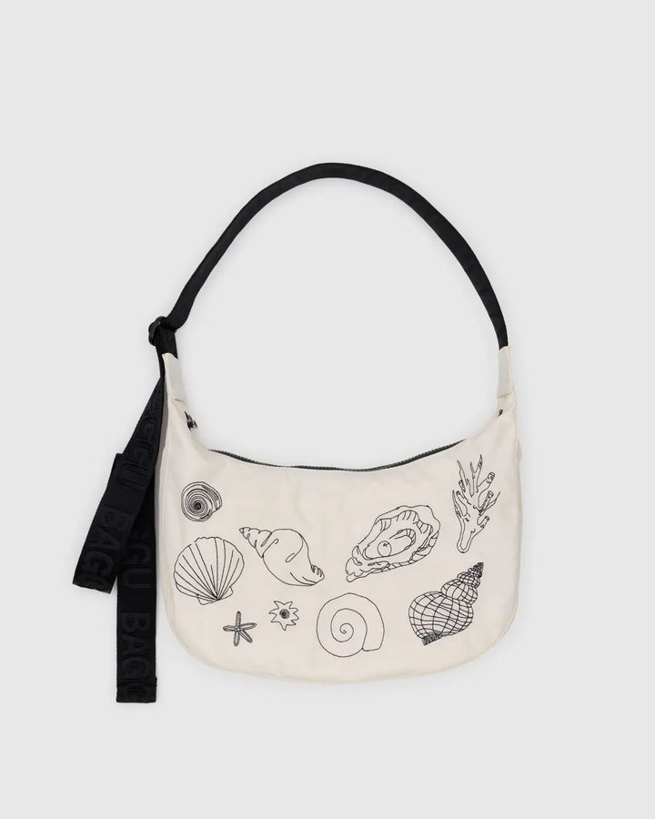 Medium Crescent Bag - Embroidered Shells