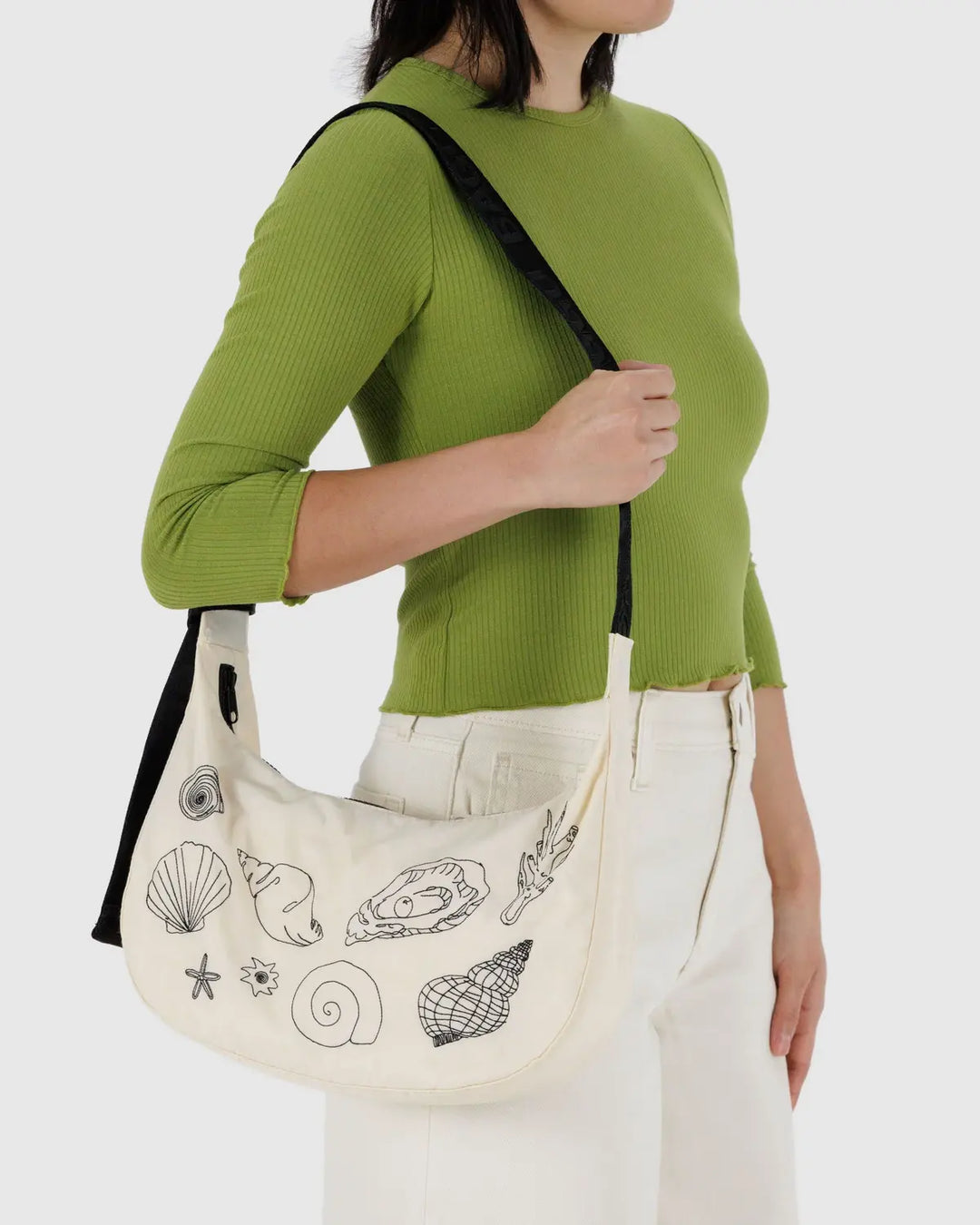 Medium Crescent Bag - Embroidered Shells