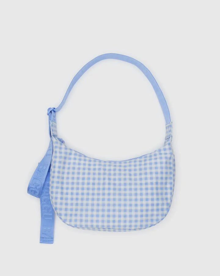 Medium Crescent Bag - Light Blue Gingham