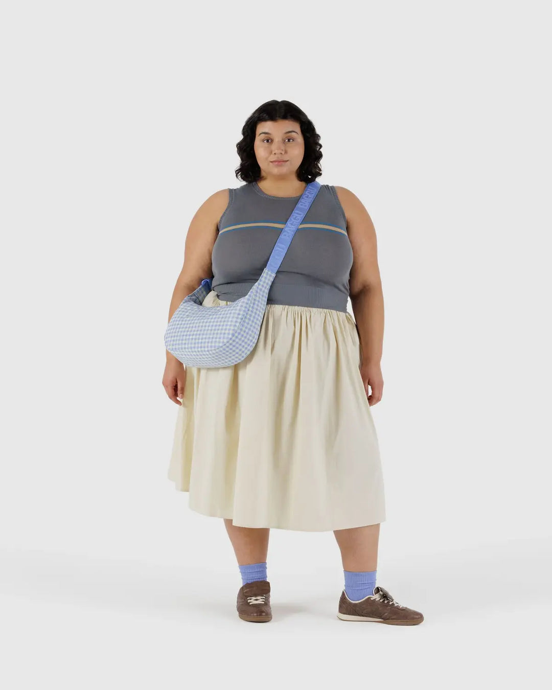 Medium Crescent Bag - Light Blue Gingham