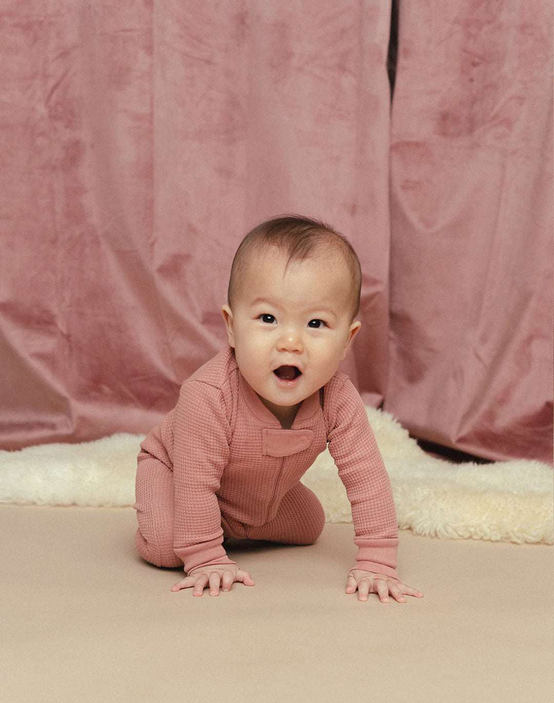 Kids Waffle Footie Sleeper - Dusty Rose