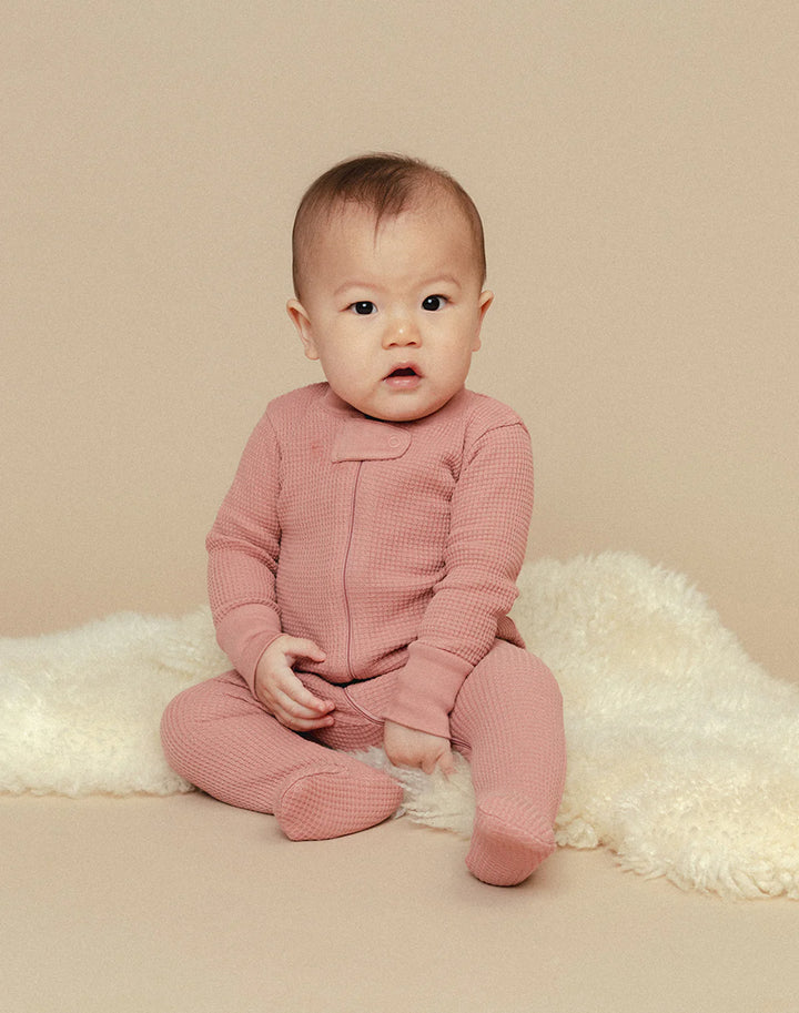 Kids Waffle Footie Sleeper - Dusty Rose
