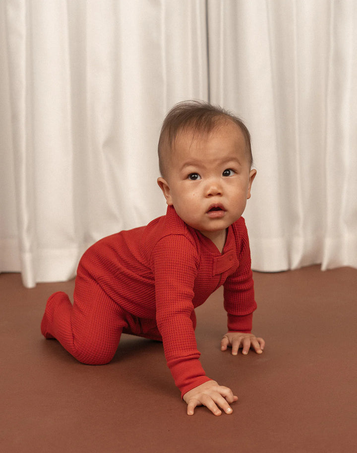 Kids Waffle Footie Sleeper - Paprika