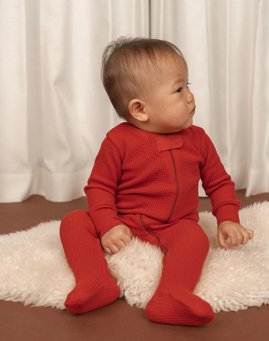 Kids Waffle Footie Sleeper - Paprika