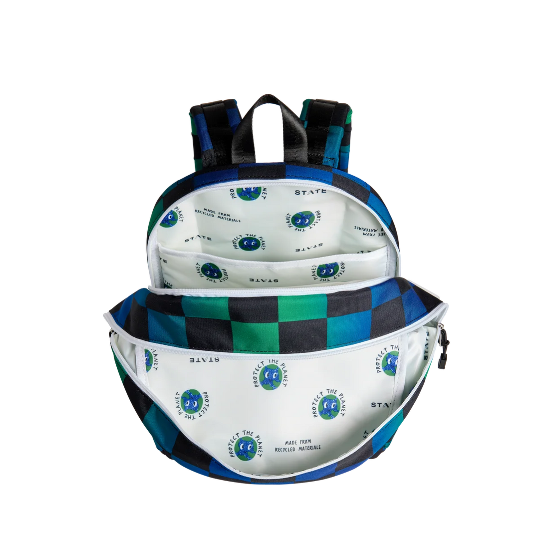 Kane Double Pocket Backpack - Blue Checkerboard