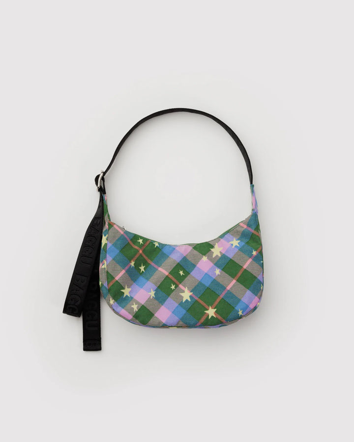 Small Crescent Bag - Green Star Plaid