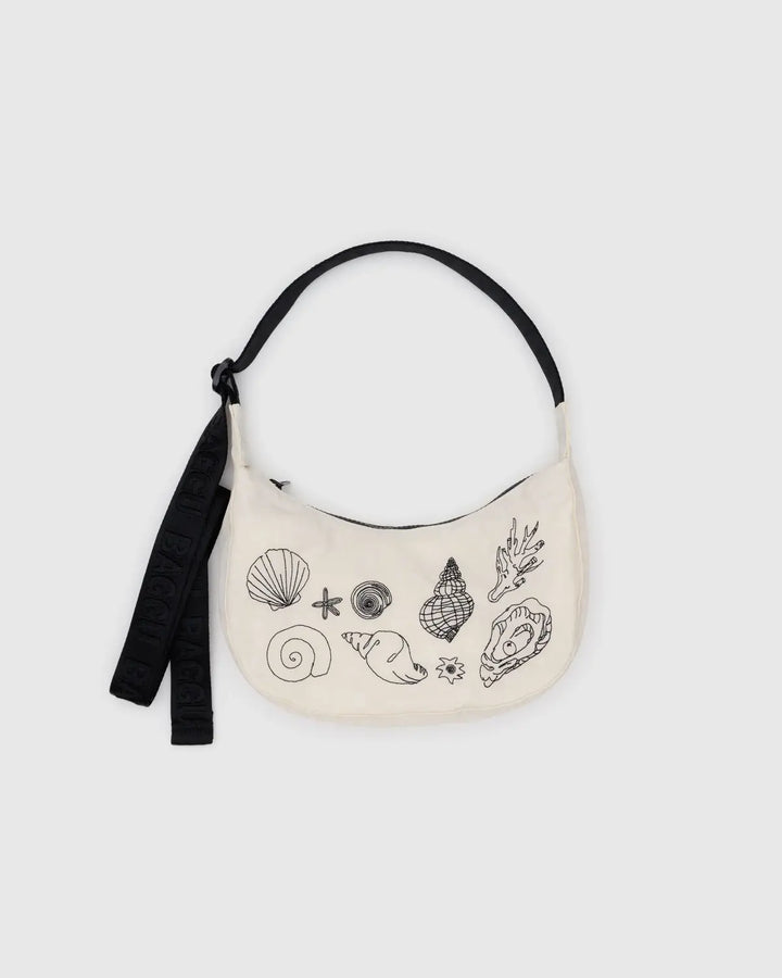 Small Crescent Bag - Embroidered Shells