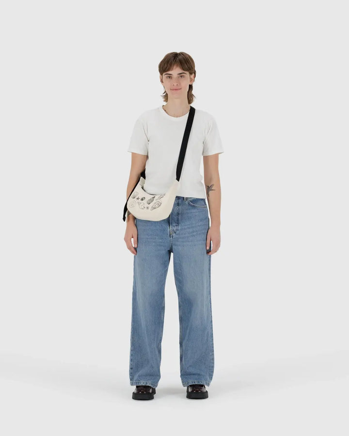 Small Crescent Bag - Embroidered Shells