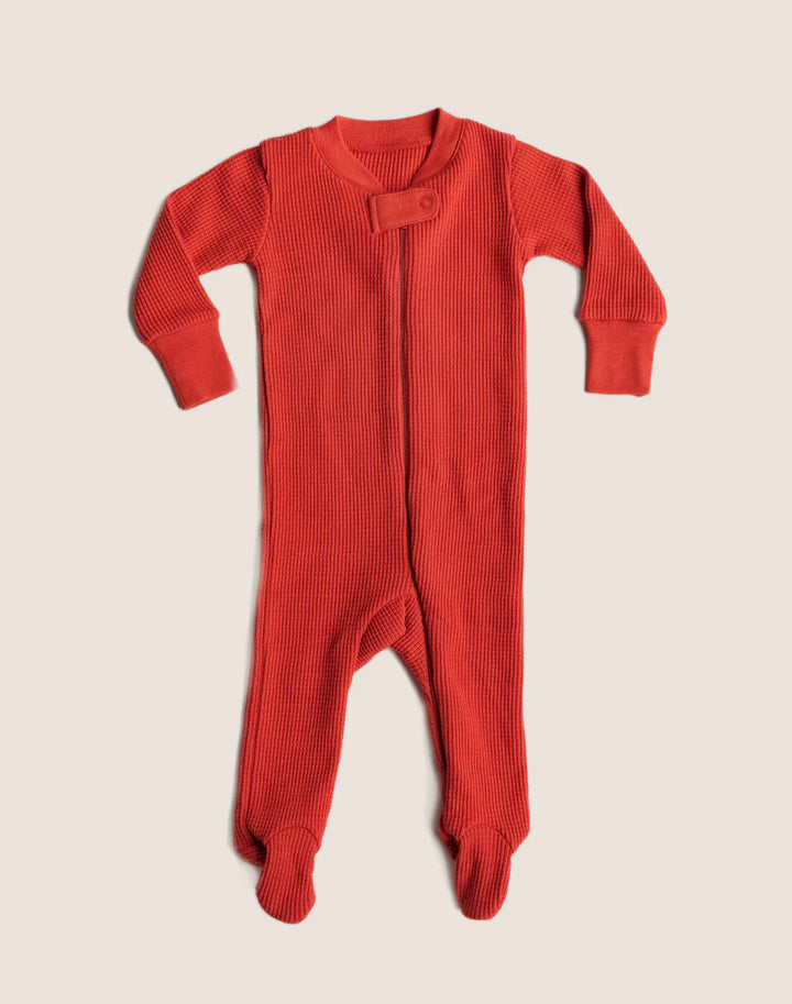 Kids Waffle Footie Sleeper - Paprika