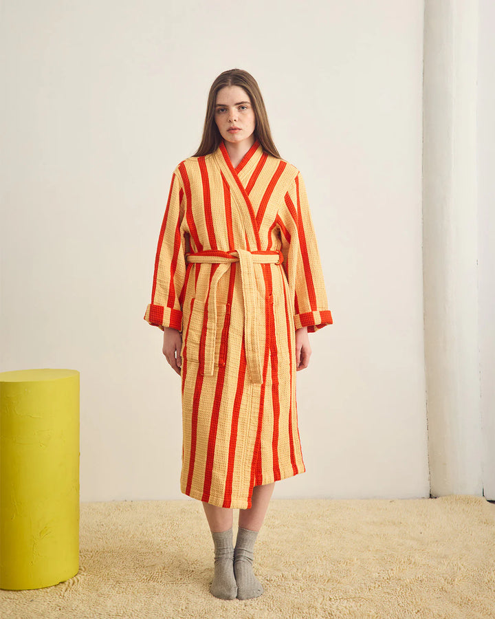 Stripe Waffle Bathrobe - Warm