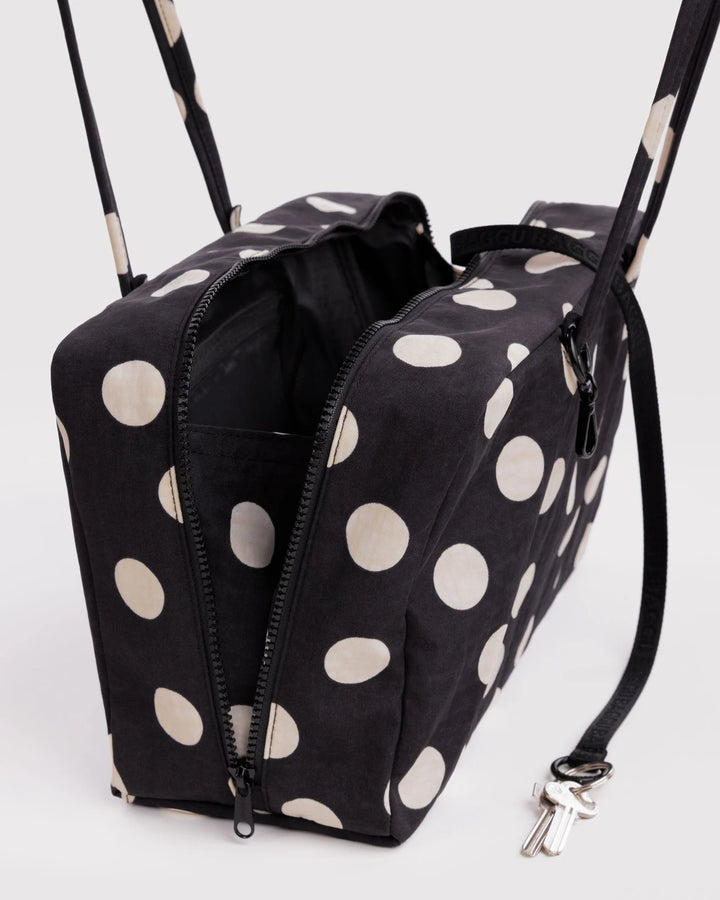 Medium Bowler Bag - Black and Cream Polka Dot