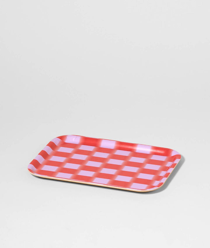 Red Gradient Check Mini Birch Serving Tray