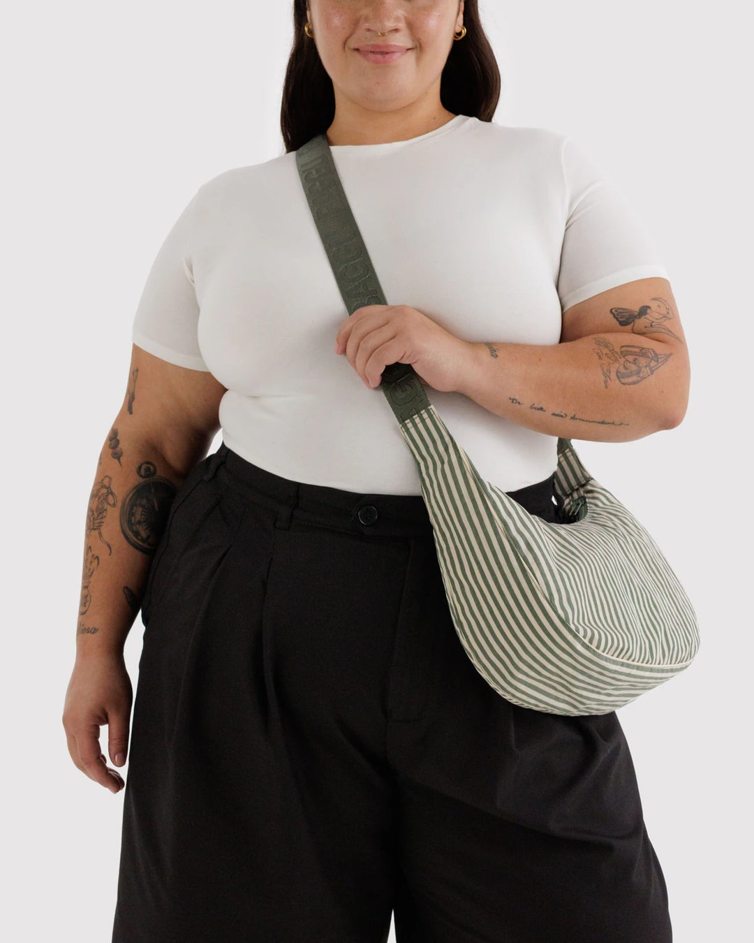 Medium Crescent Bag - Sage Stripe