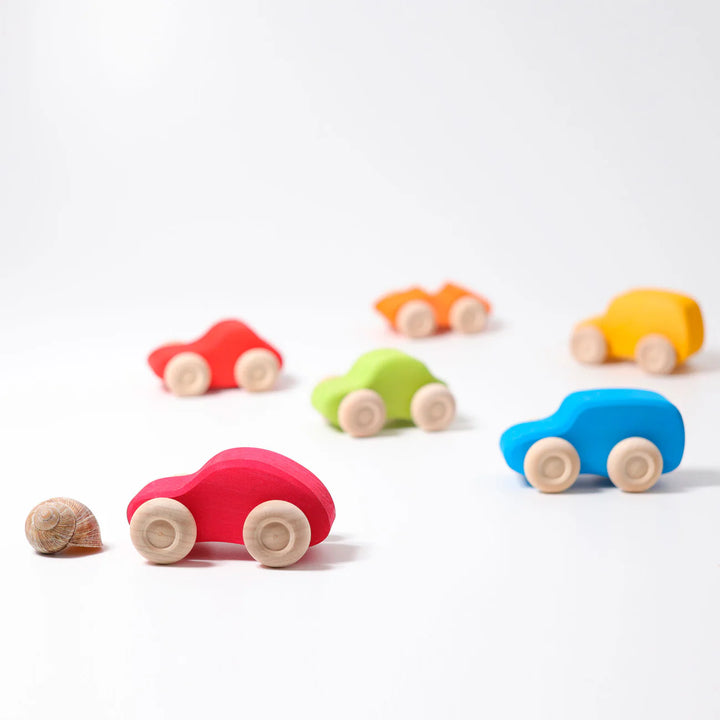 Six Colored Wooden Cars