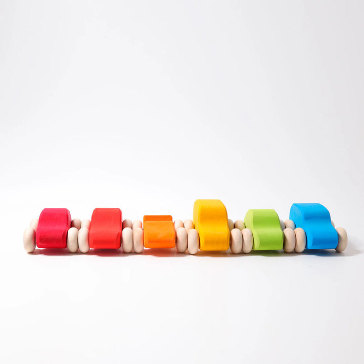Six Colored Wooden Cars