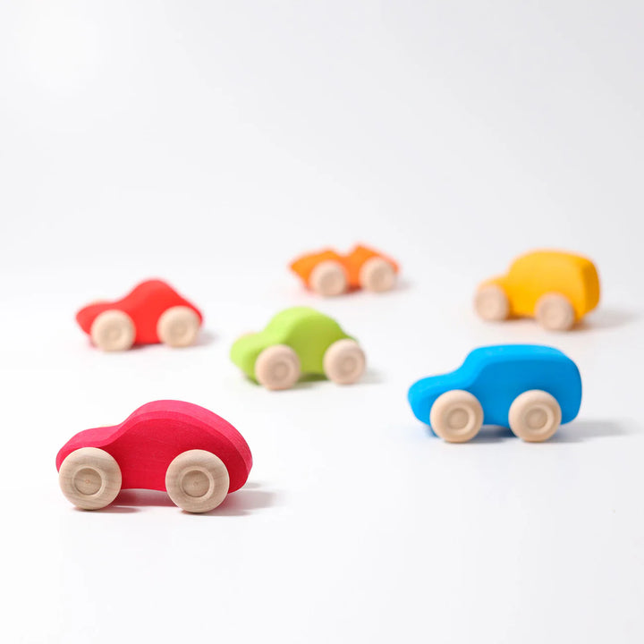 Six Colored Wooden Cars
