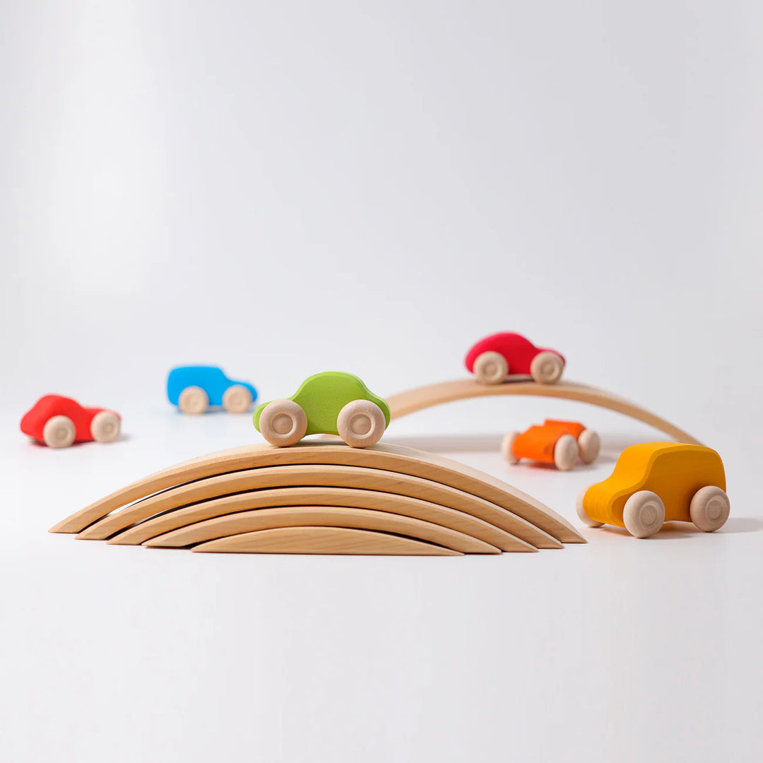 Six Colored Wooden Cars