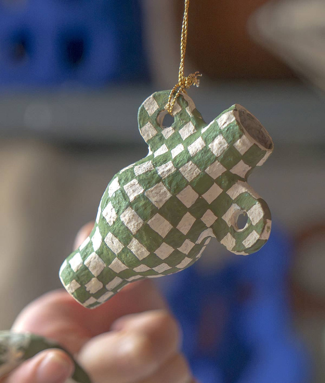 Onsen Check Moss Green Mini Vase Hanging Ornament