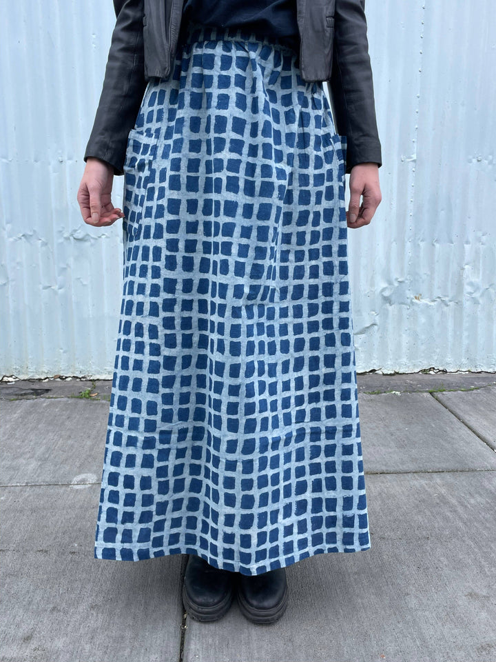 Tilda Skirt Indigo Big Squares