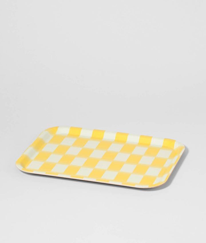 Yellow Gradient Check Rectangle Birch Serving Tray