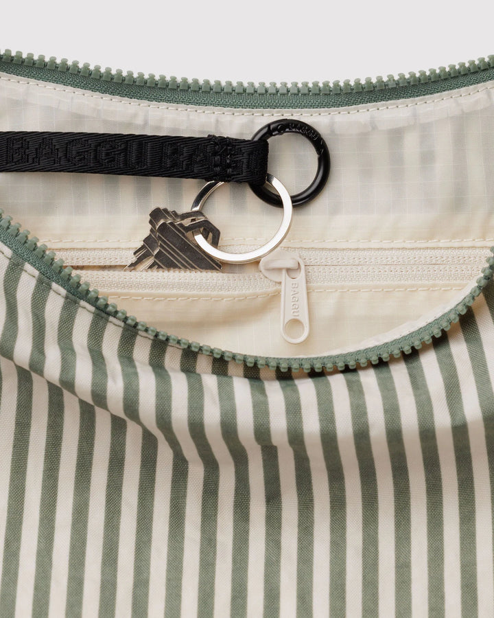 Medium Crescent Bag - Sage Stripe