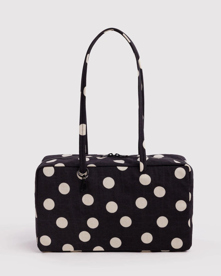 Medium Bowler Bag - Black and Cream Polka Dot