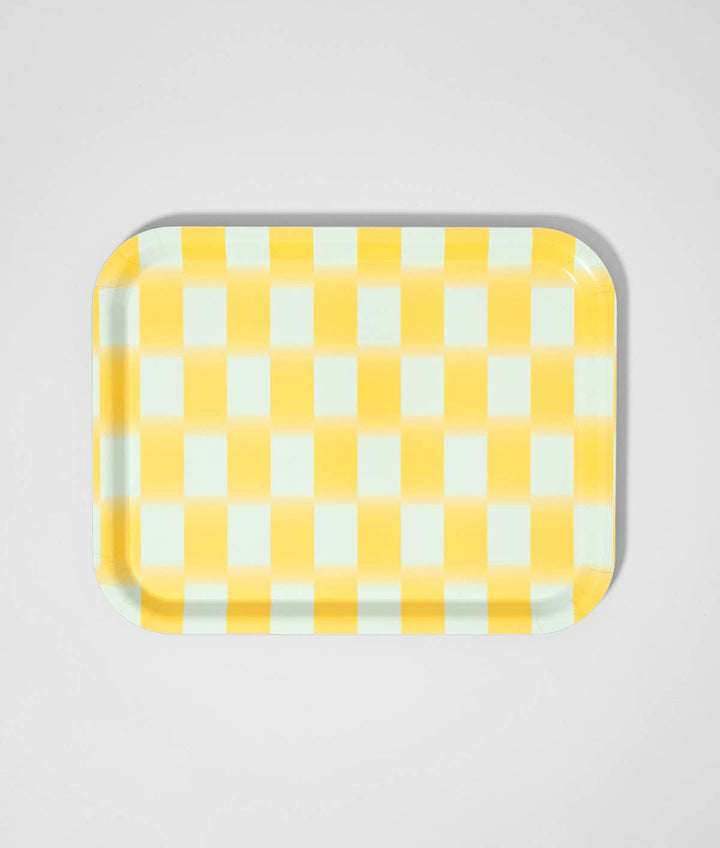 Yellow Gradient Check Rectangle Birch Serving Tray
