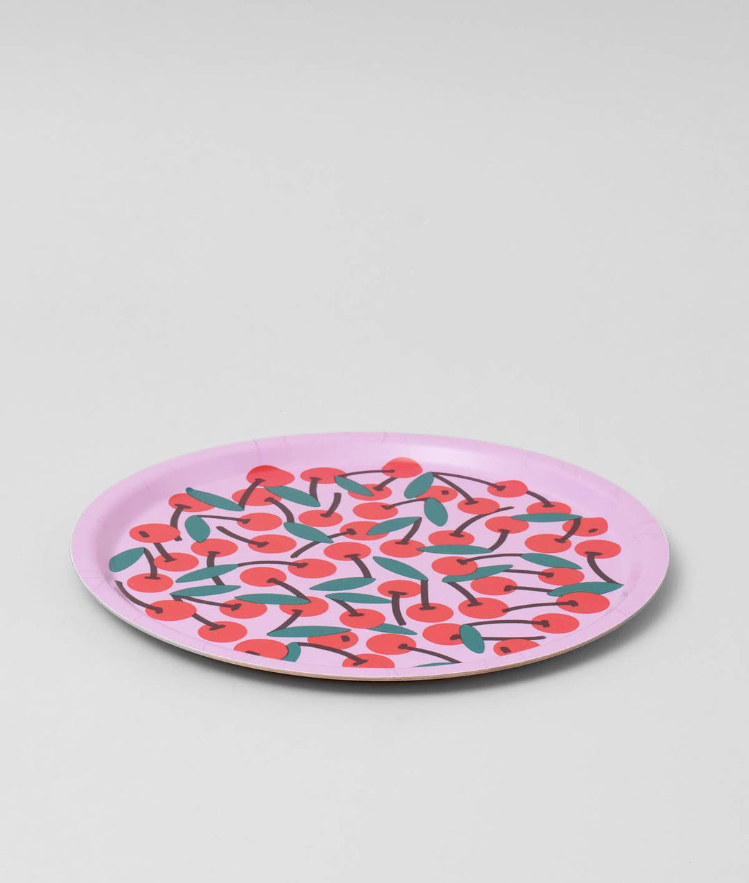 Cherries Pink Mini Round 12" Birch Serving Tray