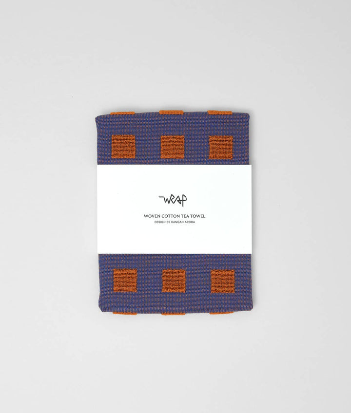 Squares Terry Tea Towel Burgundy/Blue