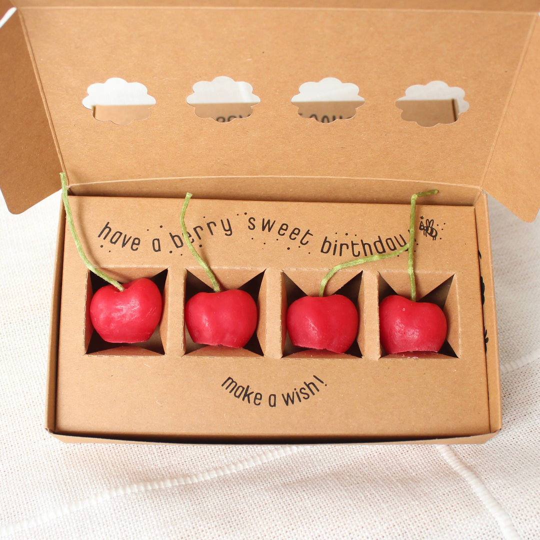 Cherry Beeswax Birthday Candles - 4 count  