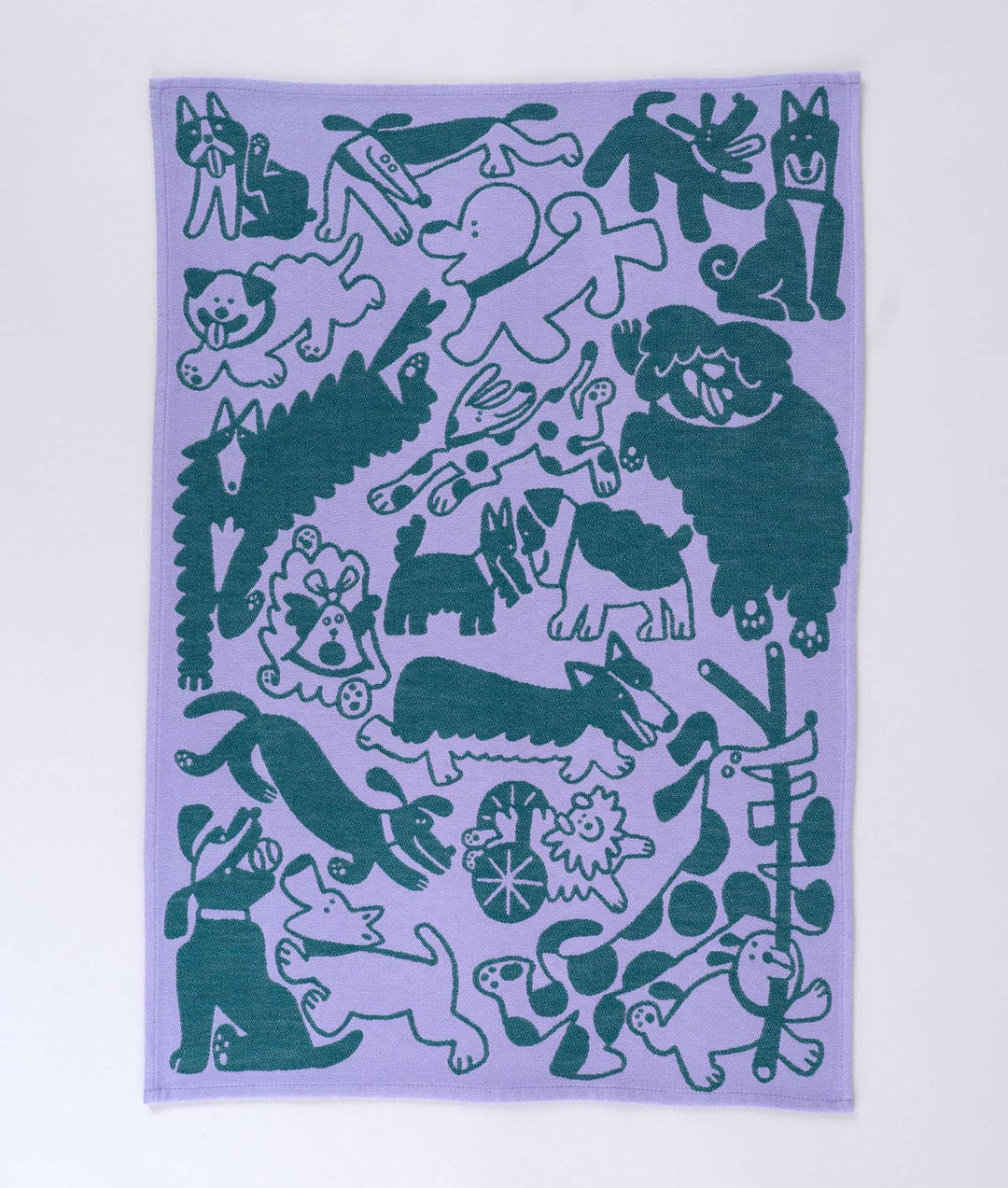 Dogs Day Out Lilac/Green Cotton Tea Towel