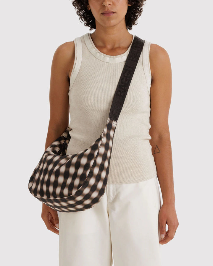 Medium Crescent Bag - Blurred Gingham Brown