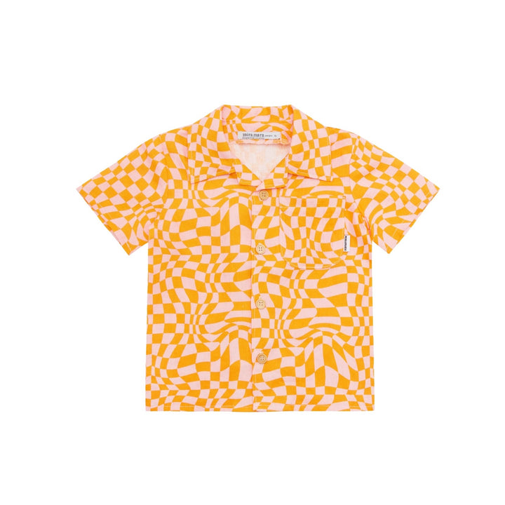 Psychedelics Checkers Linen Shirt - Orange